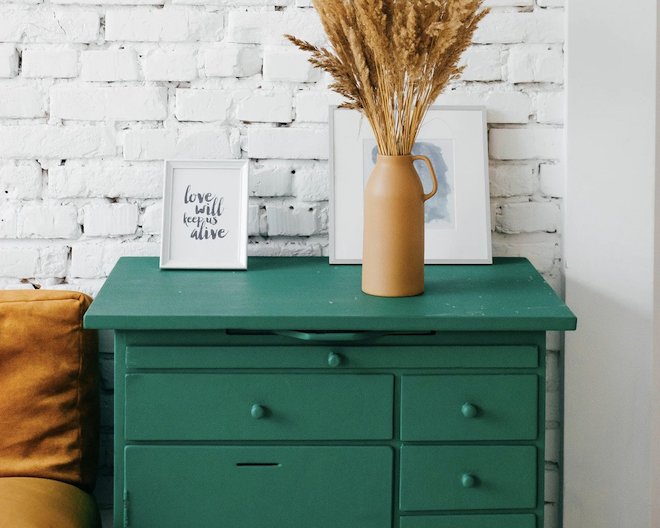 green drawer furniture piece